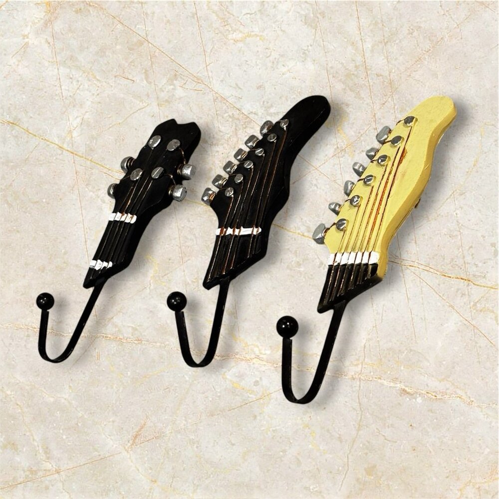 Lot 3 Guitar Decorative Hooks Wall Art Musician Theme Room Gift Boys